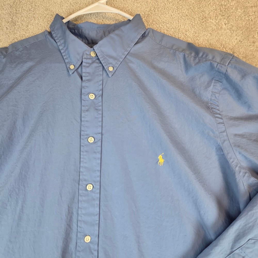 Ralph Lauren Classic Fit Blue Button Down Shirt 2XB Big Long Sleeve Yellow Pony